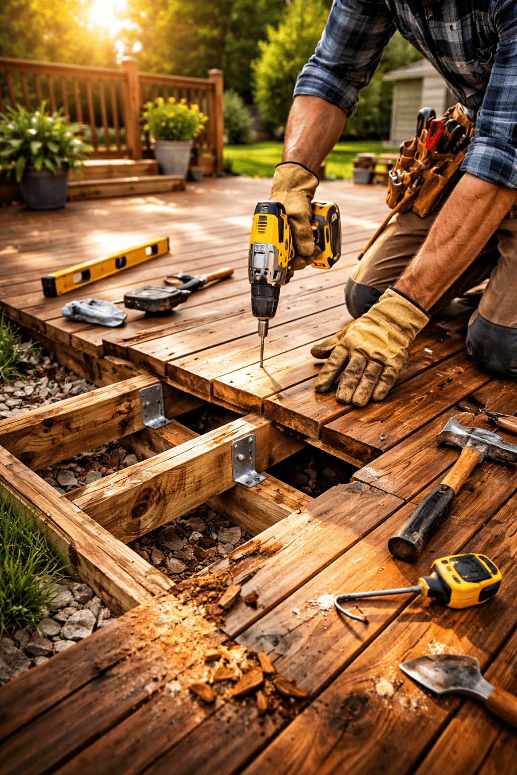 Deck structural repairs and resurfacing in progress